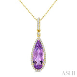 16X6 MM Evoque Gemstones Pear Shape Amethyst and 1/5 Ctw Round Cut Diamond Semi-Precious Pendant With Chain in 10K Yellow Gold