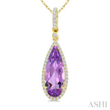 16X6 MM Evoque Gemstones Pear Shape Amethyst and 1/5 Ctw Round Cut Diamond Semi-Precious Pendant With Chain in 10K Yellow Gold