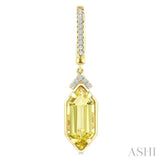 12X5 MM Evoque Gemstones Hexagon Shape Lemon Quartz and 1/6 Ctw Round Cut Diamond Semi-Precious Earrings in 10K Yellow Gold