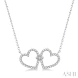 1/4 Ctw Coupled Twin Heart Round Cut Diamond Necklace in 14K White Gold
