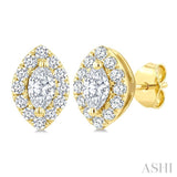 1/4 Ctw Marquise and Round Cut Diamond Fashion Halo Stud Earrings in 14K Yellow Gold