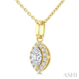 1/4 Ctw Marquise and Round Cut Diamond Fashion Halo Pendant With Chain in 14K Yellow Gold