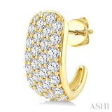 2 3/4 Ctw 4 Row Round Cut Diamond Fashion Half Hoop Earrings in 14K Yellow Gold