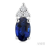 1/20 Ctw Oval Cut 5X3 MM Sapphire and Round Cut Diamond Precious Earrings in 10K White Gold