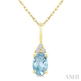 1/50 Ctw Oval Cut 6X4 MM Aquamarine and Round Cut Diamond semi-precious Pendant With Chain in 10K Yellow Gold
