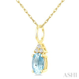 1/50 Ctw Oval Cut 6X4 MM Aquamarine and Round Cut Diamond semi-precious Pendant With Chain in 10K Yellow Gold
