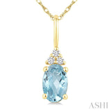 1/50 Ctw Oval Cut 6X4 MM Aquamarine and Round Cut Diamond semi-precious Pendant With Chain in 10K Yellow Gold