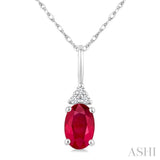 1/50 Ctw Oval Cut 6X4 MM Ruby and Round Cut Diamond Precious Pendant With Chain in 10K White Gold