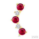 2.5 MM Round Shape Ruby and 1/10 Ctw Round Cut Diamond Precious Ear Climbers in 10K Yellow Gold