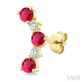 2.5 MM Round Shape Ruby and 1/10 Ctw Round Cut Diamond Precious Ear Climbers in 10K Yellow Gold