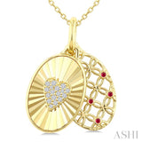1 MM Round Cut Ruby and 1/10 Ctw Round Cut Diamond  Fluted Heart Shaped Precious Pendant with Chain in 10K Yellow Gold
