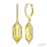 16X6 MM Evoque Gemstones Hexagon Shape Lemon Quartz and 3/8 Ctw Round Cut Diamond Semi-Precious Earrings in 14K Yellow Gold