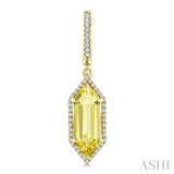 16X6 MM Evoque Gemstones Hexagon Shape Lemon Quartz and 3/8 Ctw Round Cut Diamond Semi-Precious Earrings in 14K Yellow Gold