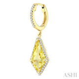 14X7 MM Evoque Gemstones Kite Shape Lemon Quartz and 1/3 Ctw Round Cut Diamond Semi-Precious Earrings in 14K Yellow Gold