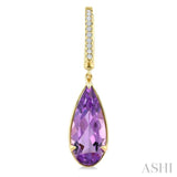 14X6 MM Evoque Gemstones Pear Shape Amethyst and 1/10 Ctw Round Cut Diamond Semi-Precious Earrings in 14K Yellow Gold