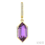 14X6 MM Evoque Gemstones Hexagon Shape Amethyst and 1/5 Ctw Round Cut Diamond Semi-Precious Earrings in 14K Yellow Gold