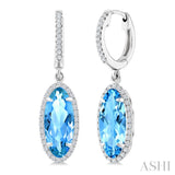 12X5 MM Evoque Gemstones Oval Shape Blue Topaz and 1/3 Ctw Round Cut Diamond Semi-Precious Earrings in 10K White Gold