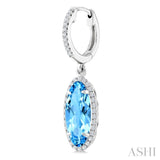 12X5 MM Evoque Gemstones Oval Shape Blue Topaz and 1/3 Ctw Round Cut Diamond Semi-Precious Earrings in 10K White Gold