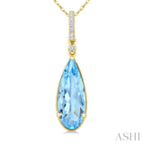 16X6 MM Evoque Gemstones Pear Shape Blue Topaz and 1/20 Ctw Round Cut Diamond Semi-Precious Pendant With Chain in 10K Yellow Gold