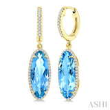 16X6 MM Evoque Gemstones Oval Shape Blue Topaz and 3/8 Ctw Round Cut Diamond Semi-Precious Earrings in 14K Yellow Gold