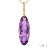 22X8 MM Evoque Gemstones Oval Shape Amethyst and 1/20 Ctw Round Cut Diamond Semi-Precious Pendant With Chain in 14K Yellow Gold
