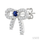2MM Round Cut Sapphire and 1/6 Ctw Round Cut Diamond Bow Petite Precious Fashion Earrings in 10K White Gold