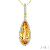 16X6 MM Evoque Gemstone Pear Shape Citrine and 1/5 Ctw Round Cut Diamond Semi-Precious Pendant With Chain in 10K Yellow Gold