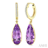 12X5 MM Evoque Gemstones Pear Shape Amethyst and 1/10 Ctw Round Cut Diamond Semi-Precious Earrings in 10K Yellow Gold
