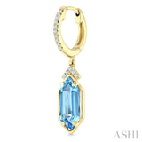12X5 MM Evoque Gemstones Hexagon Shape Blue Topaz and 1/6 Ctw Round Cut Diamond Semi-Precious Earrings in 10K Yellow Gold