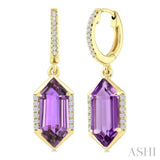 12X5 MM Evoque Gemstones Hexagon Shape Amethyst and 1/5 Ctw Round Cut Diamond Semi-Precious Earrings in 10K Yellow Gold