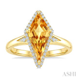 16X7 MM Evoque Gemstone Kite Shape Citrine and 1/6 Ctw Round Cut Diamond Semi-Precious Ring in 10K Yellow Gold
