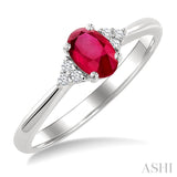 1/20 Ctw Oval Cut 6X4 MM Ruby and Round Cut Diamond precious Ring in 10K White Gold