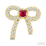 2MM Round Cut Ruby and 1/6 Ctw Round Cut Diamond Bow Petite Precious Fashion Earrings in 10K Yellow Gold