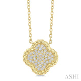 1/5 Ctw Round Cut Diamond Rope Border Clover Motif Fashion Pendant With Chain in 10K Yellow Gold
