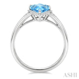 16X7 MM Kite Shape Blue Topaz and 1/6 Ctw Round Cut Diamond Semi-Precious Ring in 10K White Gold