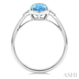 16X6 MM Evoque Gemstones Hexagon Shape Blue Topaz and 1/20 Ctw Round Cut Diamond Semi-Precious Ring in 10K White Gold