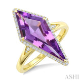22X9 MM Evoque Gemstones Kite Shape Amethyst and 1/5 Ctw Round Cut Diamond Semi-Precious Ring in 14K Yellow Gold