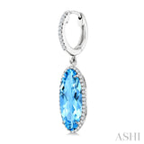 16X6 MM Evoque Gemstones Oval Shape Blue Topaz and 3/8 Ctw Round Cut Diamond Semi-Precious Earrings in 14K White Gold