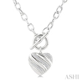 1/10 Ctw Round Cut Diamond Swirl Design Heart Toggle Fashion Necklace in Sterling Silver