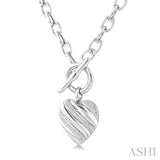 1/10 Ctw Round Cut Diamond Swirl Design Heart Toggle Fashion Necklace in Sterling Silver