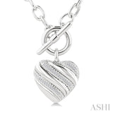 1/10 Ctw Round Cut Diamond Swirl Design Heart Toggle Fashion Necklace in Sterling Silver