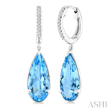 14X6 MM Evoque Gemstones Pear Shape Blue Topaz and 1/10 Ctw Round Cut Diamond Semi-Precious Earrings in 14K White Gold