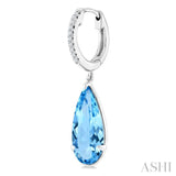 14X6 MM Evoque Gemstones Pear Shape Blue Topaz and 1/10 Ctw Round Cut Diamond Semi-Precious Earrings in 14K White Gold