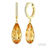 14X6 MM Evoque Gemstones Pear Shape Citrine and 1/10 Ctw Round Cut Diamond Semi-Precious Earrings in 14K Yellow Gold