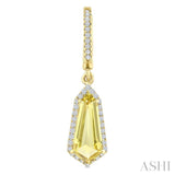 12X5 MM Evoque Gemstones Shield Shape Lemon Quartz and 1/3 Ctw Round Cut Diamond Semi-Precious Earrings in 10K Yellow Gold