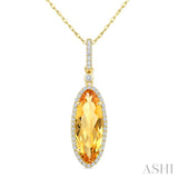 16X6 MM Evoque Gemstone Oval Shape Citrine and 1/5 Ctw Round Cut Diamond Semi-Precious Pendant With Chain in 10K Yellow Gold