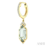 12X5 MM Evoque Gemstones Hexagon Shape Green Amethyst and 1/6 Ctw Round Cut Diamond Semi-Precious Earrings in 10K Yellow Gold