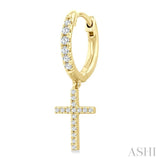 1/3 Ctw Round Cut Diamond Cross Charm Petite Fashion Huggie Earrings in 14K Yellow Gold
