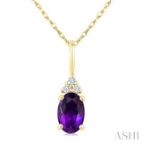 1/50 Ctw Oval Cut 6X4 MM Amethyst and Round Cut Diamond Semi Precious Pendant With Chain in 10K Yellow Gold