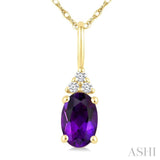 1/50 Ctw Oval Cut 6X4 MM Amethyst and Round Cut Diamond Semi Precious Pendant With Chain in 10K Yellow Gold